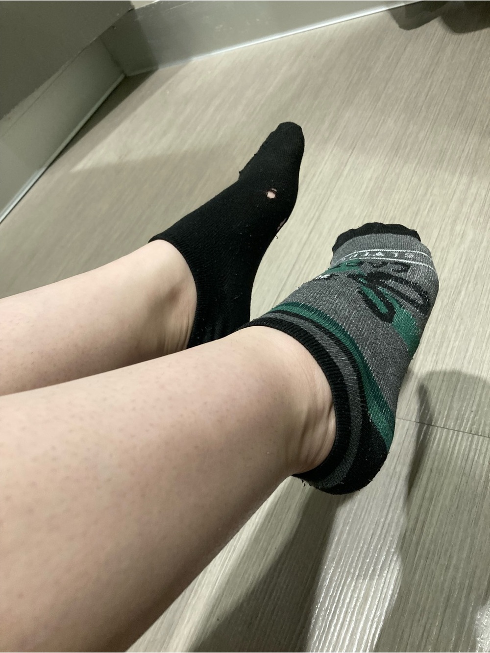 Men's Low-Cut Black & Gray Athletic Socks with Green Stripe